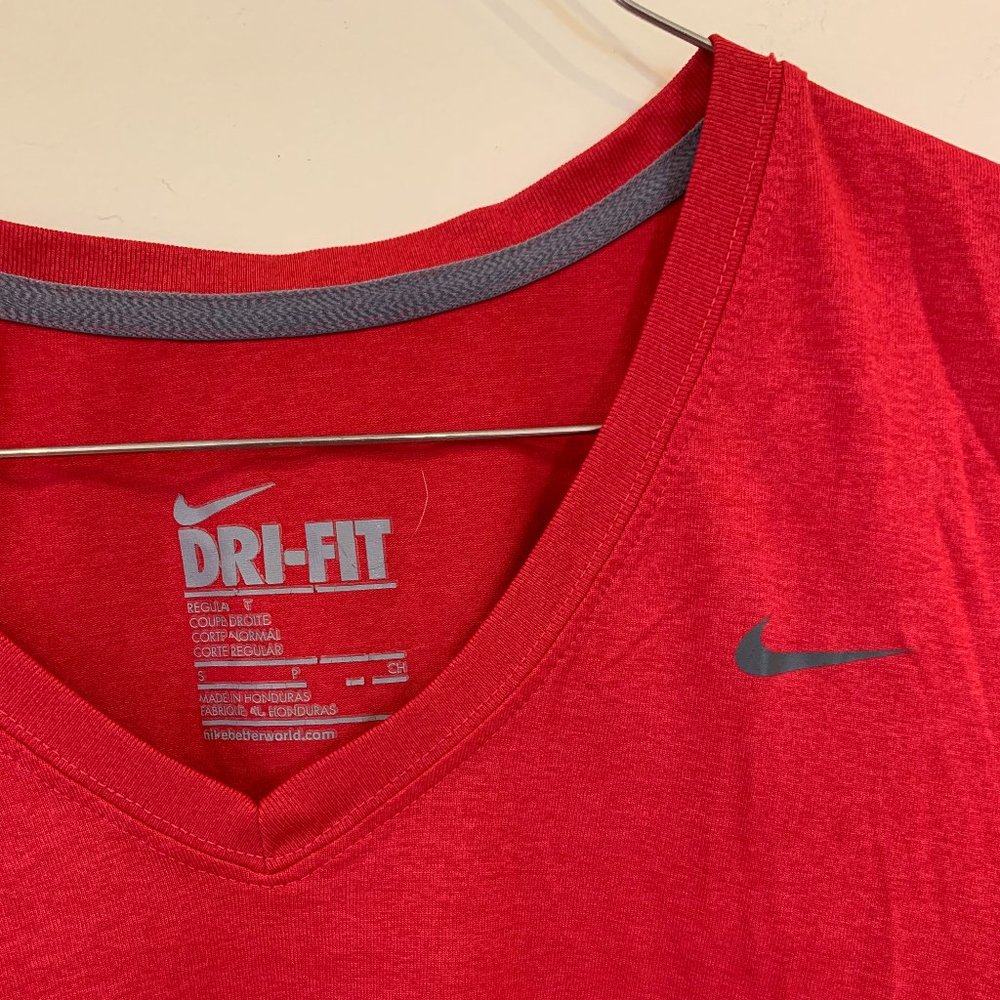 Nike Dri-Fit Coral Red V-Neck Workout Top